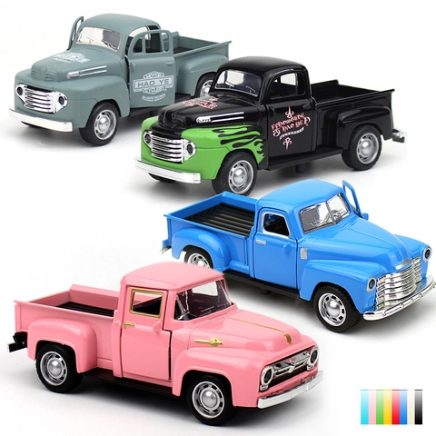 Modelo De Juguete Camioneta Vintage Aleación Metal Fundido Acción De Retroceso Puertas Se Abren Decoración Coche Clásico