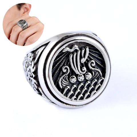 Viking Ship Signet Ring Stainless Steel Retro Nordic Drakkar Totem Punk Style Jewelry For Men