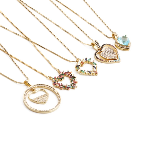 Gold Plated Copper Heart Pendant Necklace Evil Eye Colorful Zircon Enamel Heart Lock Box Chain Fashion Women Jewelry