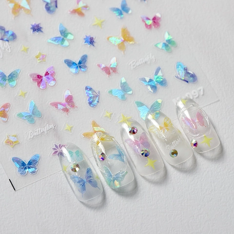5D Embossed Butterfly Nail Stickers Holographic Laser 3D Relief Self Adhesive Manicure DIY Decoration Women