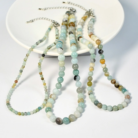 Collana Di Perle In Pietra Di Amazonite Naturale Fatto A Mano Vintage Bohémien Girocollo Per Donna