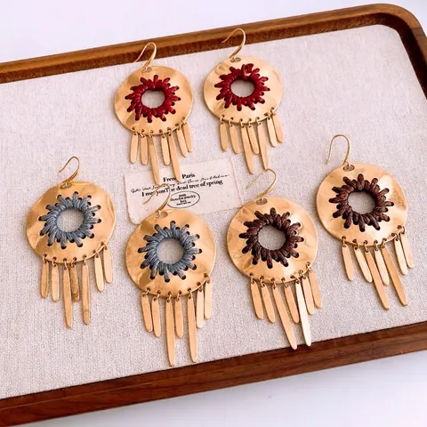 Böhmische Hängeohrringe Mit Quasten Legierung Hohl Geometrisch Gewebt Vintage Ethnischer Schmuck Mit 925 Sterling Silver Earring Post