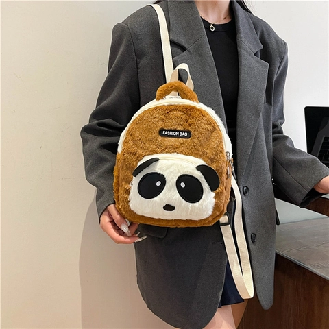 Kids Plush Panda Backpack Cartoon Animal Shaped Mini School Bag Soft Furry Daypack For Toddlers Children Girls Boys