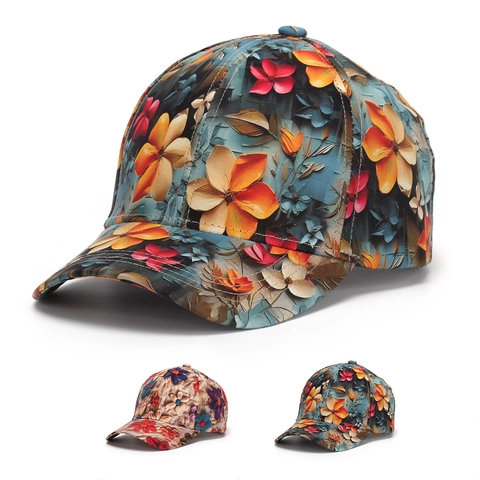 Casquette De Baseball À Imprimé Fleuri Pour Femmes Polyester Respirant Protection Solaire Réglable