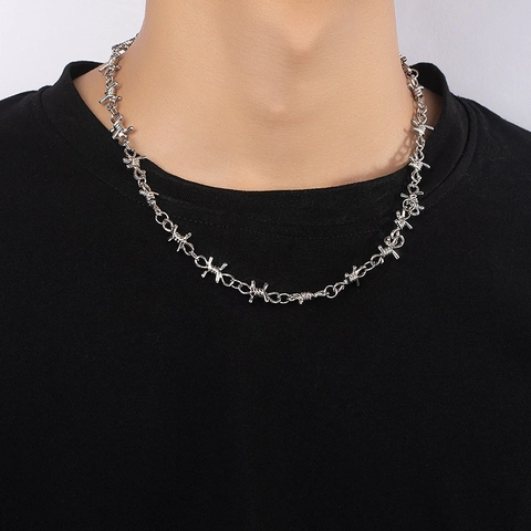 Collier Chaîne Épines Fil De Fer Barbelé Alliage Punk Hip Hop Gothique Style Industriel Ras Du Cou Femmes Hommes