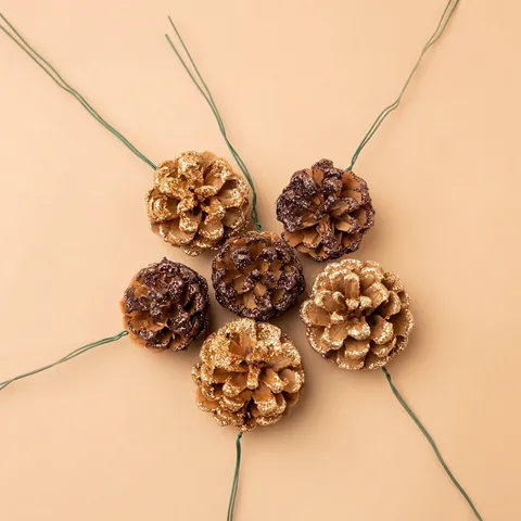 Weihnachtskiefernzapfen Dekorative Naturholz Mit Glitzer Eisen Drahtstielen Festliche Ornamente Für DIY Handwerk Kranz