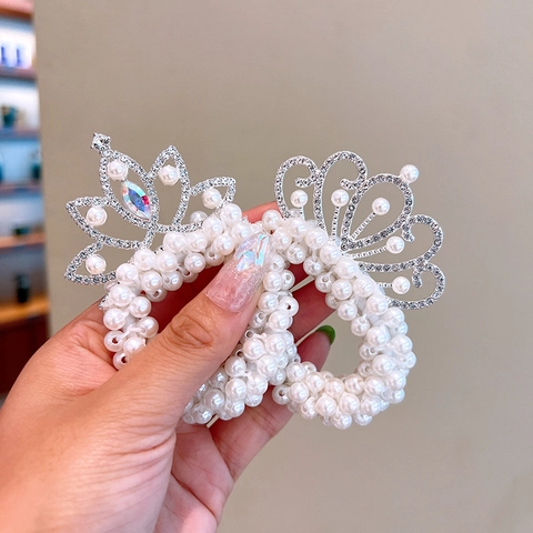 Coleteros De Corona De Perlas Artificiales Artificiales Para Niñas Princesa Bandas Elásticas Con Cristales Accesorio Elegante Para El Cabello