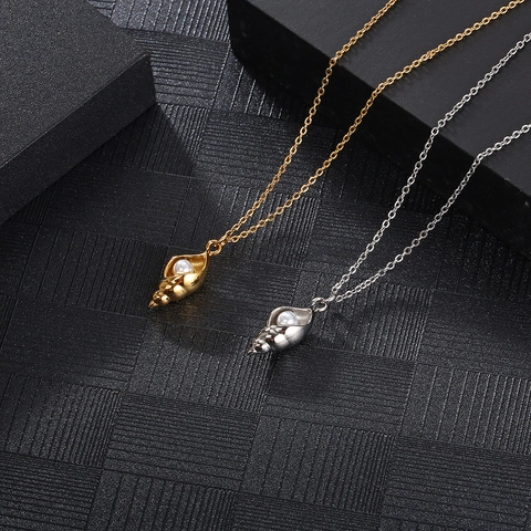 Collana Con Ciondolo A Conchiglia E Perla Artificial Acciaio Inossidabile Gioielli Eleganti Tema Oceano Per Uomo E Donna
