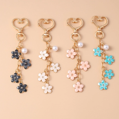 Portachiavi Fiore Di Ciliegio Lega Smalto Sakura Ciondolo Per Borsa Con Finta Perla Artificial E Fibbia A Cuore Accessorio Dolce