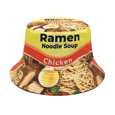 Bob Créatif Ramen Noodle Soup Polyester Réversible Protection Solaire Impression Numérique Amusante Voyage Extérieur Unisexe