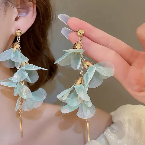 Elegante Blumen Ohrhänger Mit 925 Silber Ohrstecker Netzstoff Lange Quaste Süße Florale Für Damen
