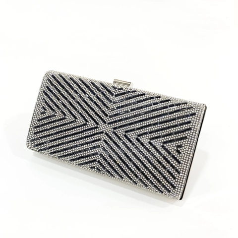 Rhinestone Evening Clutch Bag Geometric Striped Hard Shell Purse For Women Party Wedding Banquet Formal Metal Frame