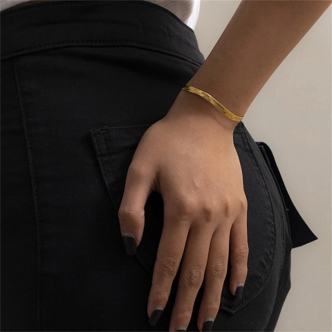 Minimalistische Platte Visgraat Ketting Armband Roestvrij Staal Gepolijst Verguld Verstelbaar Slangenketting Voor Dames