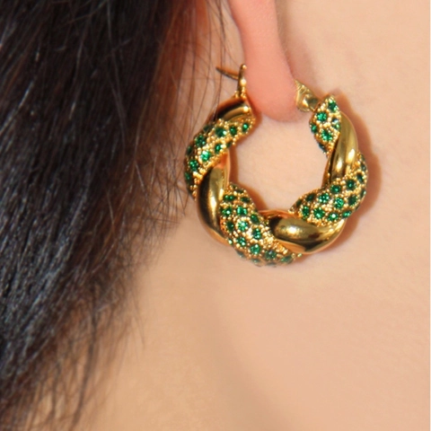 Pendientes De Aro Trenzados Chapados En Oro De 18K Acero Inoxidable Forma De U Irregular Circonita Retro Vintage Mujer
