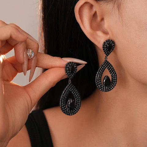 Orecchini Pendenti A Goccia Neri In Rame Con Zircone Nero E Perno In Argento Gioielli Eleganti Gotici Vintage Per Donna