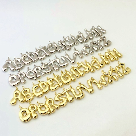 Initial Letter Necklace Copper 18K Gold Plated Bubble Balloon Pendant Minimalist Box Chain Jewelry For Women Men