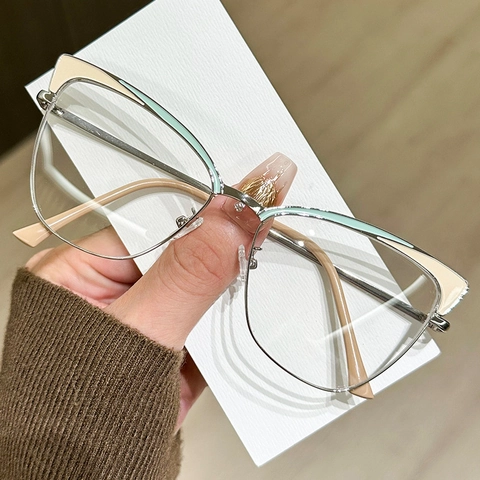 Cat Eye Brilmonturen Metaal Anti Blauw Licht Optische Brillen Voor Dames Heren Retro Mode Decoratief