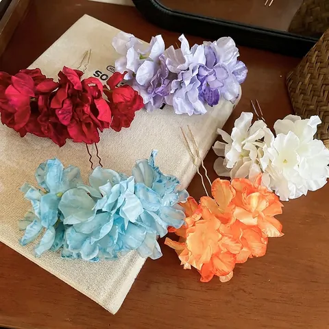 Floral Hair Stick Fabric Flower Hair Fork U Shaped Metal Pin Elegant New Chinese Style For Women Wedding Hanfu Accessory
