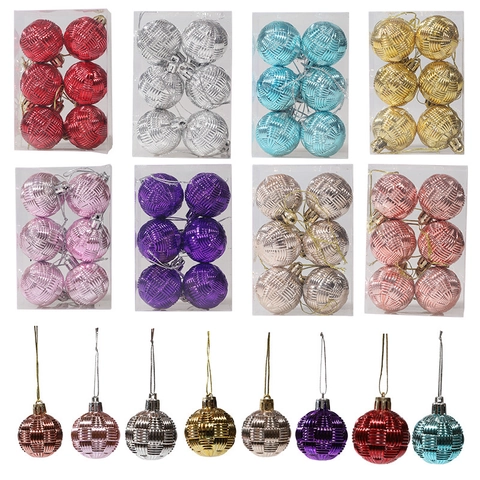 Christmas Balls Ornaments Woven Texture Plastic Metallic Hanging Tree Decorations Festive Home Party Decor