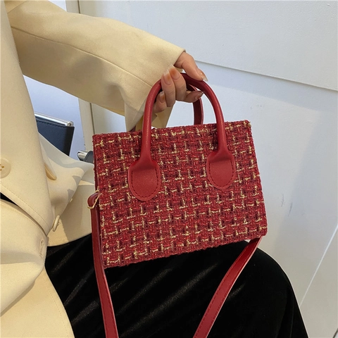 Borsa A Mano In Tweed Pelle PU Piccola Borsa Quadrata A Tracolla Motivo A Quadri Elegante Per Donna
