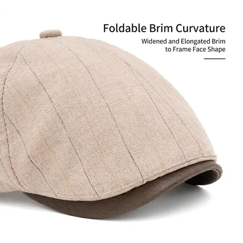 Casquette Gavroche Rayée Rétro Coton Polyester Chaude Réglable Plate Chapeau Ivy Pour Hommes Femmes Béret Vintage
