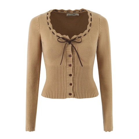 Dames Vintage Geribbelde Gebreide Cardigan en Flare Broek Set Schulprand Strik Gedetailleerd Slim Fit Lange Mouw Outfit