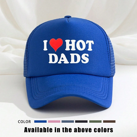 Trucker Hat Mesh Baseball Cap Polyester Breathable Adjustable Curved Brim I Heart Hot Dads Print Fun Retro For Men Women