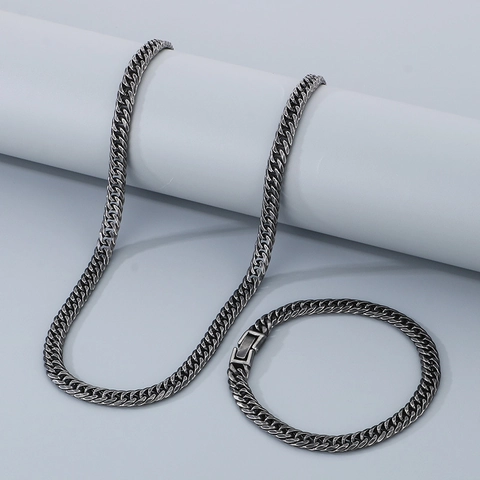 Juego De Joyas De Collar Y Pulsera De Cadena Cubana Acero Inoxidable Estilo Hip Hop Punk Retro Pulido Para Hombre