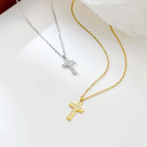 Collar Con Colgante De Cruz Acero Inoxidable Circonita Joyería De Moda Minimalista Para Mujer Cadena Elegante