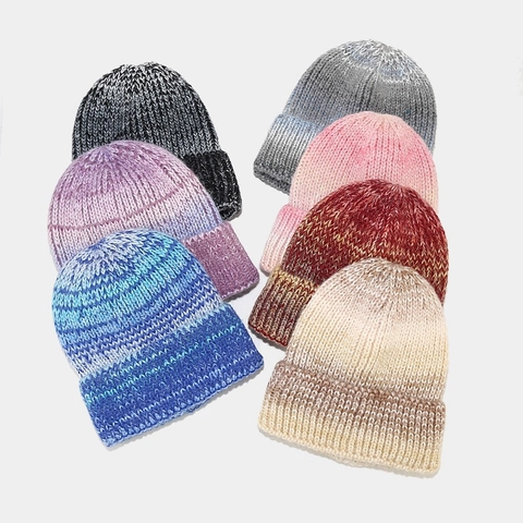 Tie Dye Beanie Hat For Women Gradient Chunky Knit Acrylic Cuffed Winter Warm Thick Skull Cap Vintage