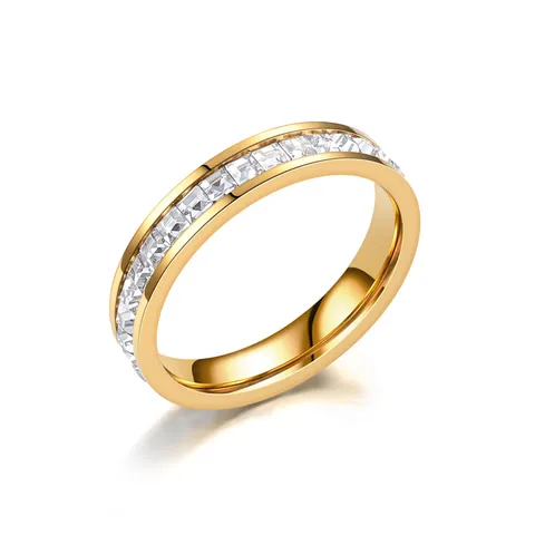 Quadratischer Zirkonia Ewigkeit Ring Edelstahl 18K Vergoldet Funkelndes Modisches Band Für Damen