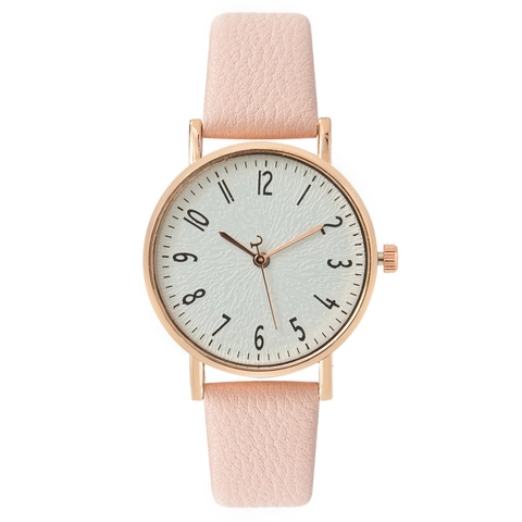 Women Quartz Watch Simple Fashion Round White Dial Arabic Numerals Rose Gold Alloy Case Faux Leather Strap Minimalist Wristwatch
