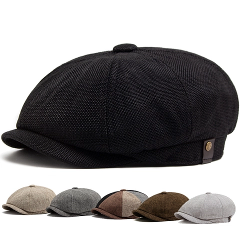 Vintage Newsboy Cap Breathable Polyester Linen Look Flat Cap For Men Women Adjustable Sun Protection Gatsby Style Hat