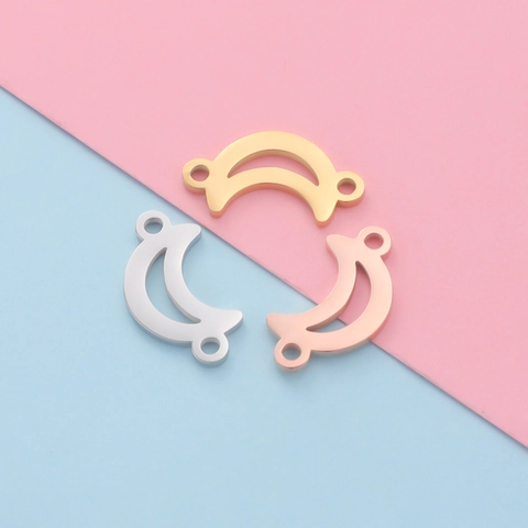 Breloques Lune Croissante Acier Inox 304 Connecteurs Double Trou Pour Création Bijoux Bracelet Poli Miroir