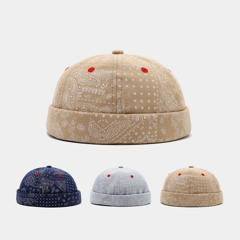 Berretto Docker Senza Tesa Retrò Tela Cotone Stampa Paisley Regolabile Streetwear Miki Hat Per Uomo E Donna