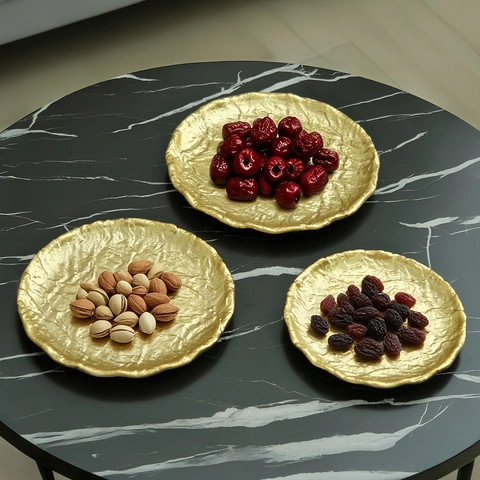 Dekorative Eisentabletts Hammerschlag Struktur Für Snacks Desserts Schmuck Aufbewahrung Wellenrand Modern Luxus Zuhause