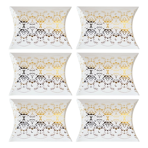 European Style Pillow Gift Boxes Bronzing Gold Silver Candy Box For Wedding Party Favor Elegant Cardstock Packaging