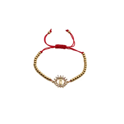 Copper Virgin Mary Our Lady Of Guadalupe Pendant Bracelet With Colorful Cubic Zirconia Adjustable Braided Rope