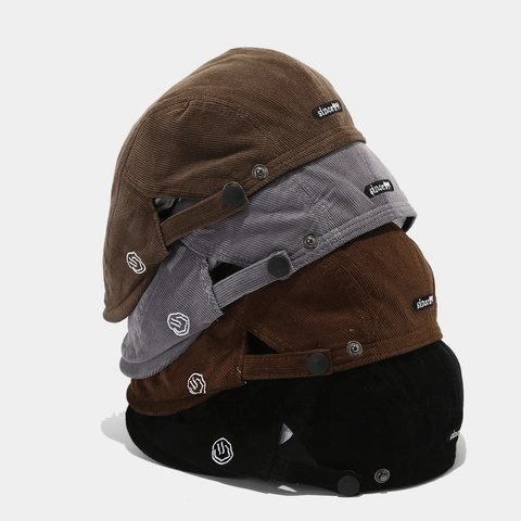 Cord Schiebermütze Vintage Retro Baskenmütze Buchstaben Stickerei Verstellbare Schnalle Flatcap Unisex