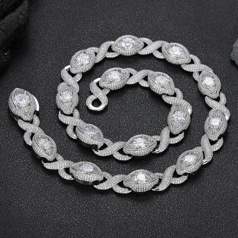 Collana a Maglia Cubana con Maglie a Occhio di Infinito Hip Hop Oro Argento 18K Placcato Rame Micro Intarsiato Zirconia Gioielli