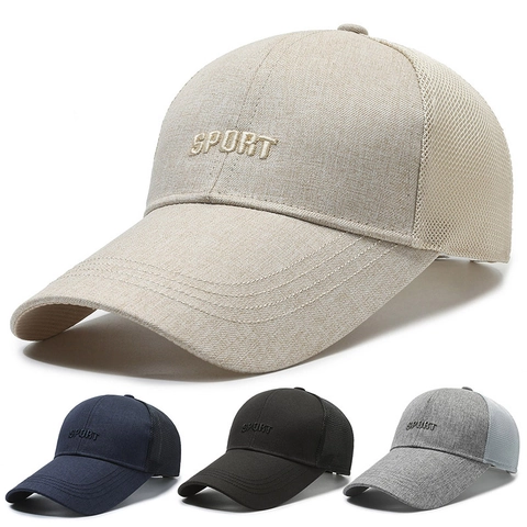 Herren Mesh Baseball Kappe Atmungsaktiv Sonnenschutz Langer Rand Sport Stickerei Verstellbar Outdoor Angelhut Polyester