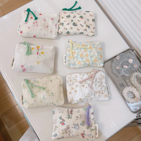 Floral Cotton Coin Purse Small Zipper Storage Bag For Earphones Lipstick Card Holder Sweet Pastoral Style Lace Pouch