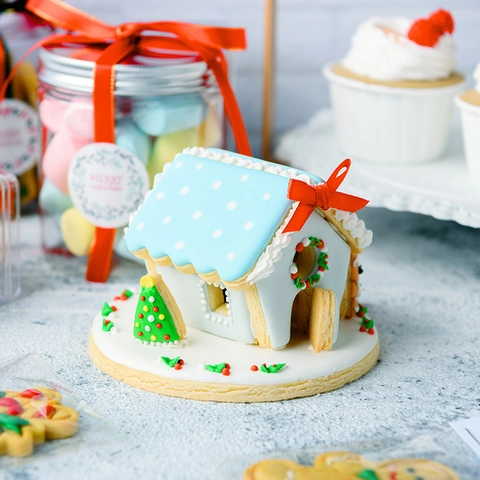 Gemusterte Weihnachts Lebkuchenhaus Ausstechformen Mini 3D Kunststoff DIY Backwerkzeug Feiertag Deko
