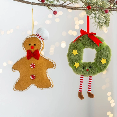 Decorazioni Appese In Peluche Di Natale Omino Di Pan Di Zenzero Albero Corona Gambe A Righe Decorazione Festiva Interni