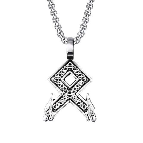 Collana con Ciondolo a Testa di Lupo con Rune Vichinghe Nordiche Catena in Acciaio Inossidabile Lega Gioielli Vintage per Uomo