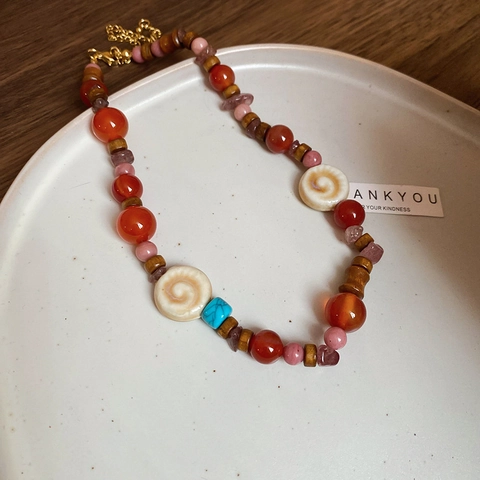 Collar De Cuentas Vintage Bohemio Para Mujer Ágata Madera Cerámica Conchas Cuentas Cadena Acero Inoxidable Joyería