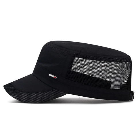 Herren Sommer Schnell Trocknend Flat Top Cap Atmungsaktiv Mesh Sonnenhut Verstellbare Cadet Army Cap Outdoor Sport Wandern Angeln Kappe
