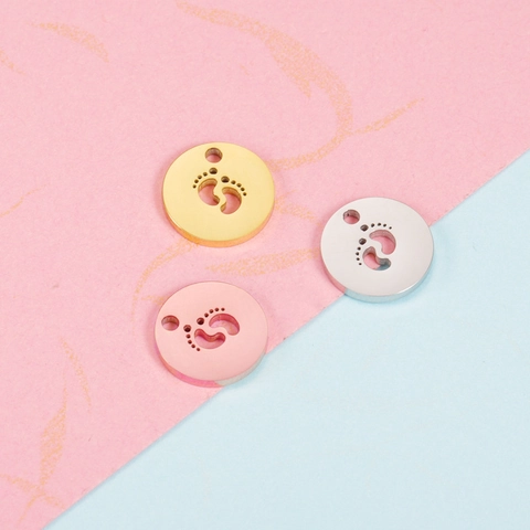 Hollow Baby Footprints Round Charms 304 Stainless Steel Mirror Polished DIY Jewelry Making Accessories For Pendants