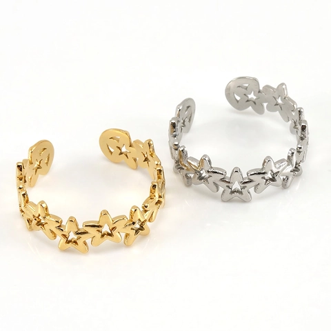 Hollow Star Open Ring Stainless Steel 18K Gold Plated Adjustable Minimalist Celestial Jewelry Gift For Women
