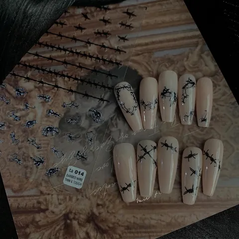 Thorns Barbed Wire Nail Art Stickers Ultra Thin Adhesive Black Punk Style DIY Manicure Decoration For Women